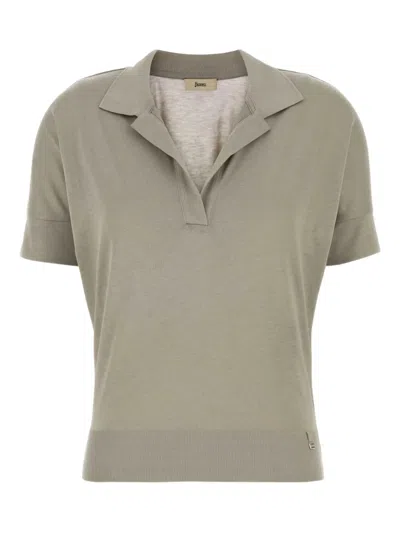 Herno Grey Solid Shirt Collar Polo In Gray