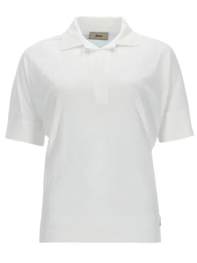 Herno Short Sleeve Polo Knit Top In White