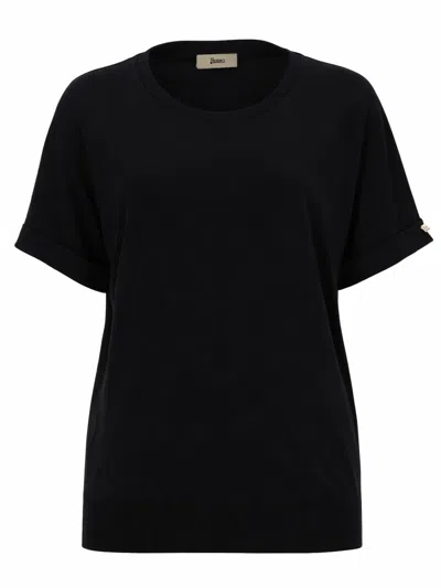 Herno Short Sleeve Top Round Neck Cuffs In Black