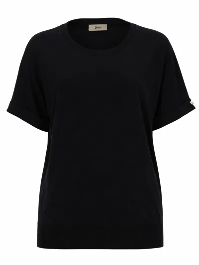 Herno Short Sleeve Top Round Neck Cuffs In Black