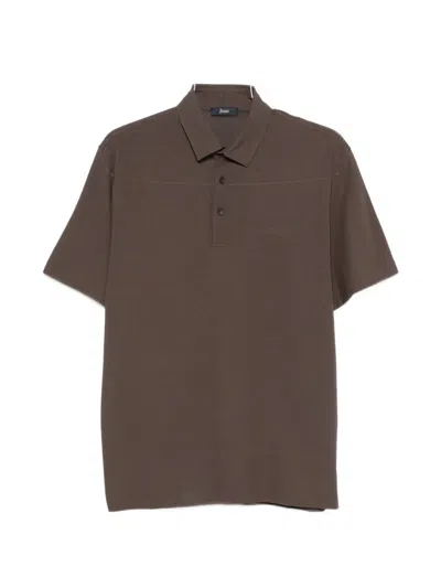 Herno Cotton Button-up Polo Shirt In Brown