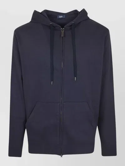 Herno Cotton Cashmere Hooded Zip Cardigan In Blue