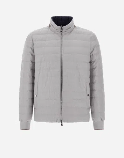 Herno Reversible Cotton Cashmere Rain And Ecoage Bomber In Pearl
