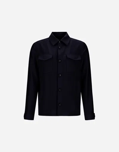 Herno Cotton Cashmere Rain Shacket In Blu Navy