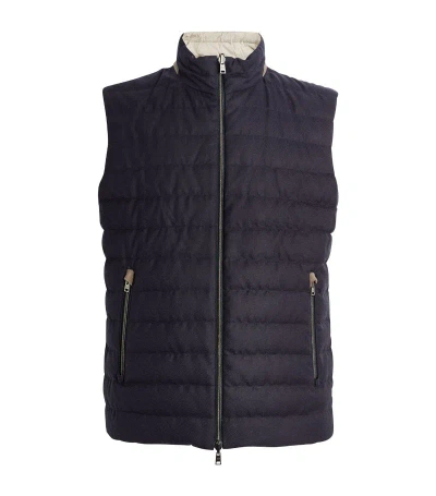 Herno Cotton-cashmere Reversible Gilet In Blue