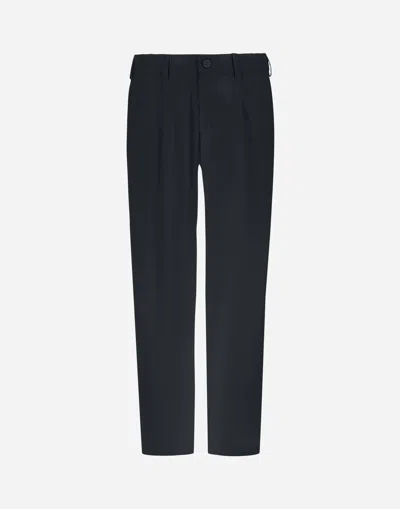 Herno Cotton Feel Trousers With Drawstring In Blu Navy