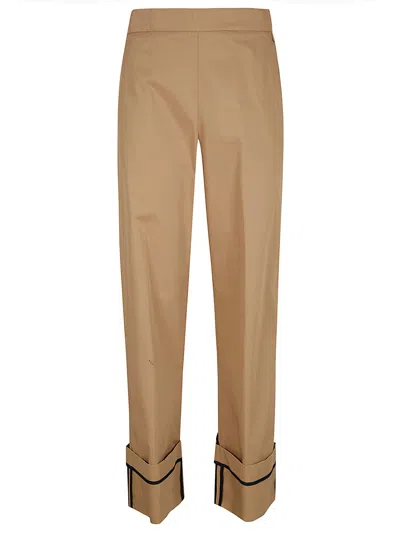 Herno Cotton Gabardine Trousers With Rolled-up Hem, Elasticated Hems, Side Welt Pockets, Metallic Logo Emb In Brown
