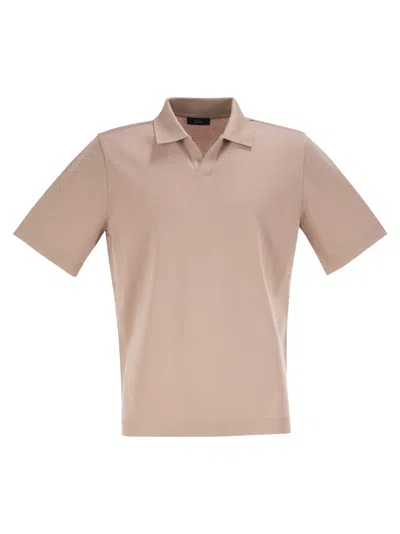 Herno Cotton Jersey Polo Shirt With Open Collar In Neutral