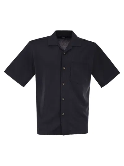 Herno Cotton Jersey Shirt With Chest Pocket In Blue