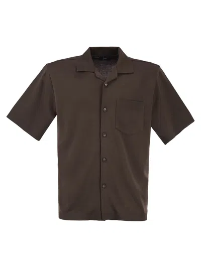 Herno Cotton Jersey Shirt With Chest Pocket In Brown