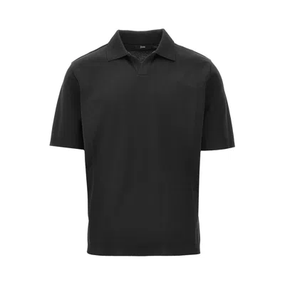 Herno Cotton Jersey Polo Shirt With Open Collar In Black