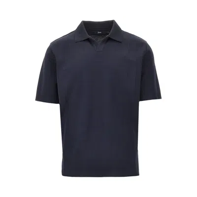 Herno Cotton Knit Polo Shirt In Blue