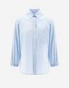 Herno Oversized Cotton Poplin Shirt With Pointed Collar In Light Blue
