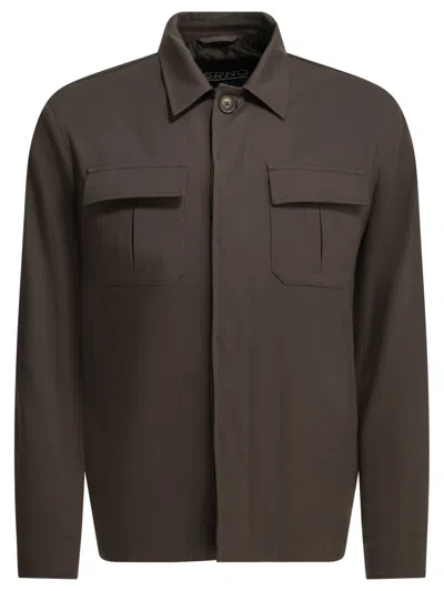 Herno Cotton Overshirt Jacket Jackets And Coats Brown In Multi