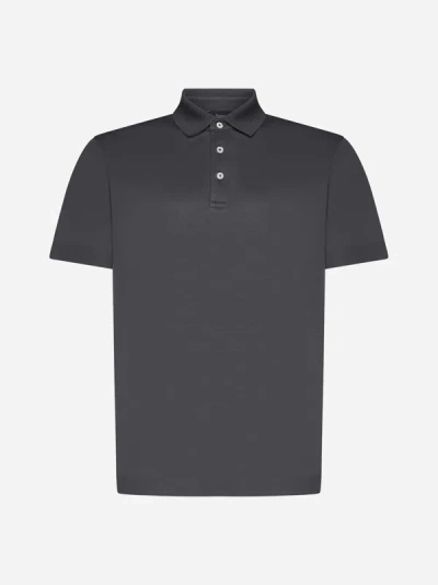Herno Button-up Cotton Polo Shirt In Metal Grey
