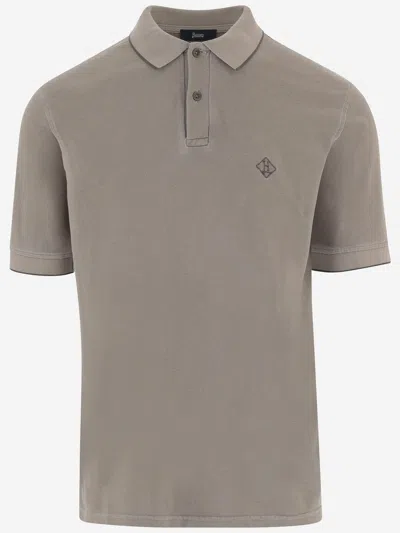 Herno Cotton Polo Shirt With Logo In Brown