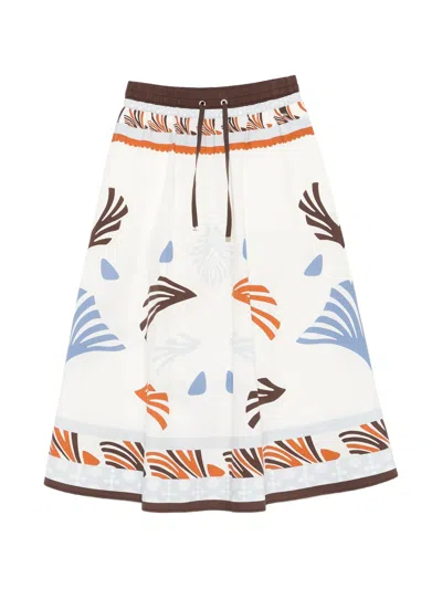 Herno Lightweight White Skirt With Abstract Print And Adjustable Waistband In Multi