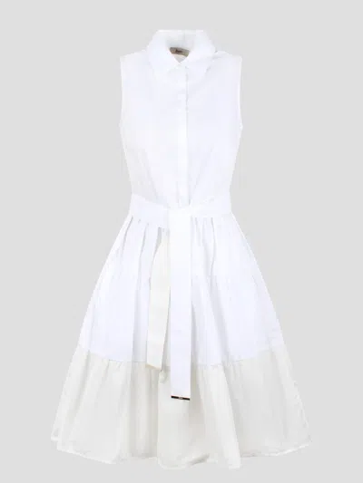 Herno Belted Sleeveless Dress In White