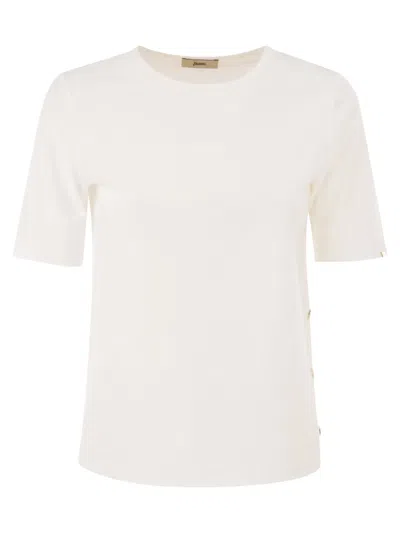 Herno Cotton T-shirt With Logo Buttons On The Sides In Neutral