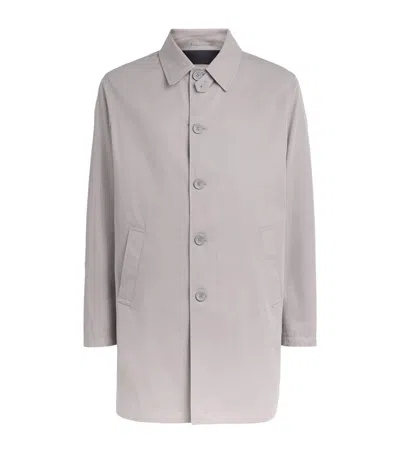 Herno Cotton Twill Overcoat In Gray