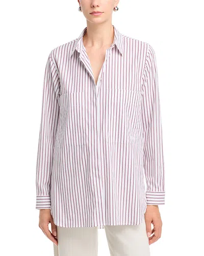 Herno Cotton-blend Popeline Striped Shirt In White / Bordeaux