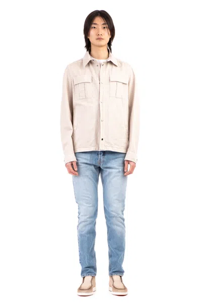 Herno Cotton-linen Blend Overshirt With Snap Button Closure In Neutral