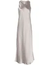 Herno Glossy Satin Midi Dress With Clean-cut Silhouette In White