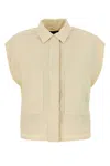 Herno Collared Vest Nylon Front Pockets In Pannascuro