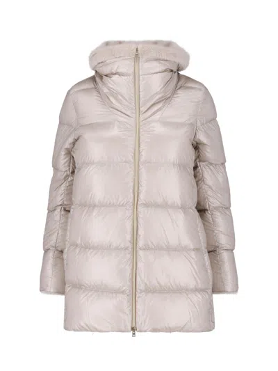 Herno Cream Shearling Collar Padded Down Coat In Multi