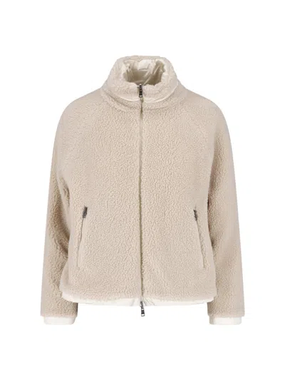 HERNO CREAM TEDDY REVERSIBLE HIGH-NECK JACKET