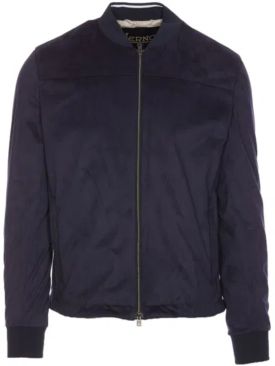 Herno Bomber Jacket With Elasticized Cuffs And Pockets In Blue
