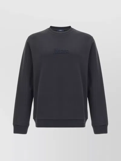 Herno Crew Neck Logo Embroidery Sweatshirt In Blue