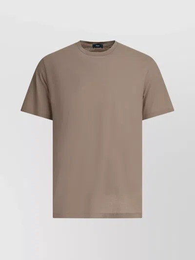 Herno Crew Neck Plain Design Short Sleeves In Brown