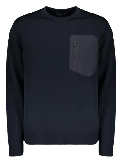Herno Crew-neck Pocket Sweater In Blue
