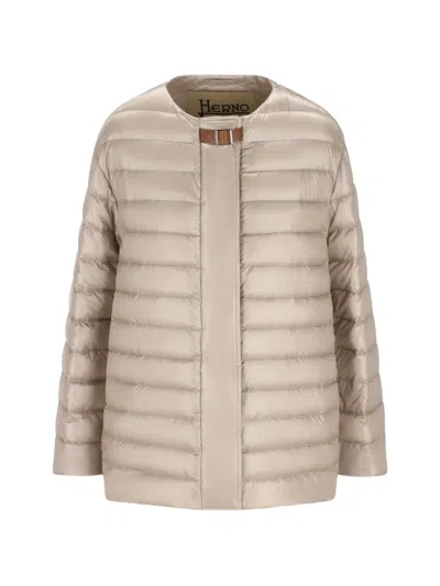 Herno Leather Strap Down Jacket In Neutral
