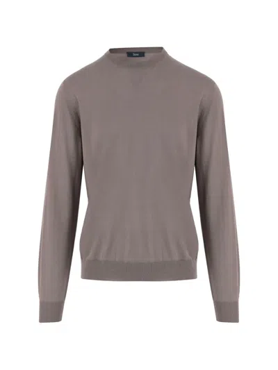 Herno Crew-neck Ribbed Sweater In Brown