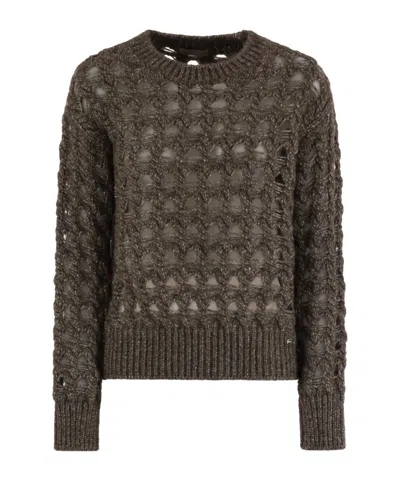 Herno Open-knit Alpaca Blend Sweater With Metallic Sheen In Gray