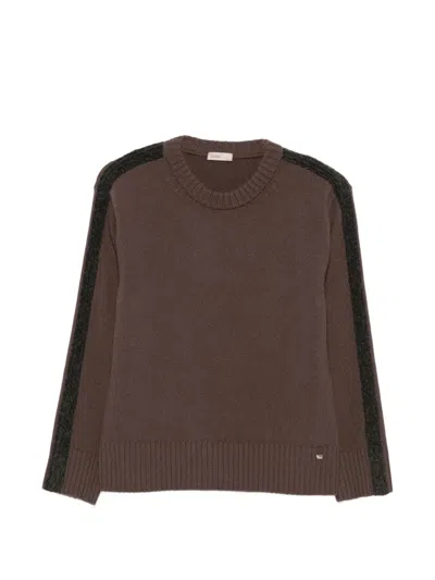 Herno Contrast-stripe Ribbed-trim Sweater In Brown