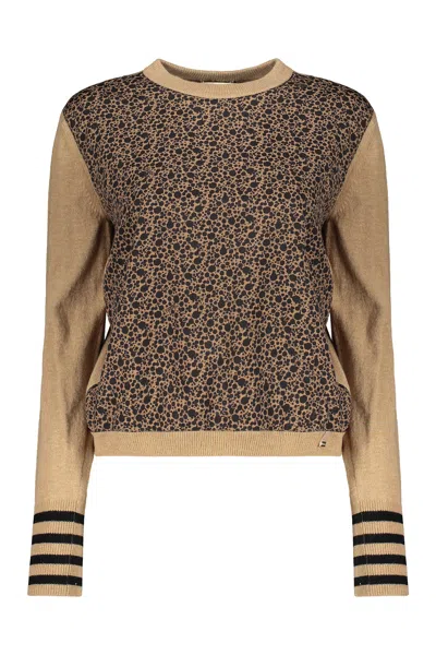 Herno Crew Neck Sweater With Puff Sleeves In Brown