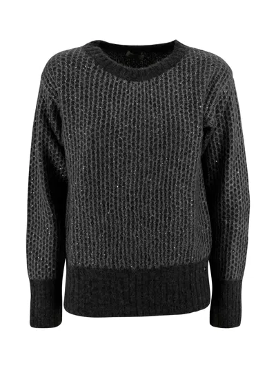 Herno Crew Neck Sweater With Sequin Workmanship In Black