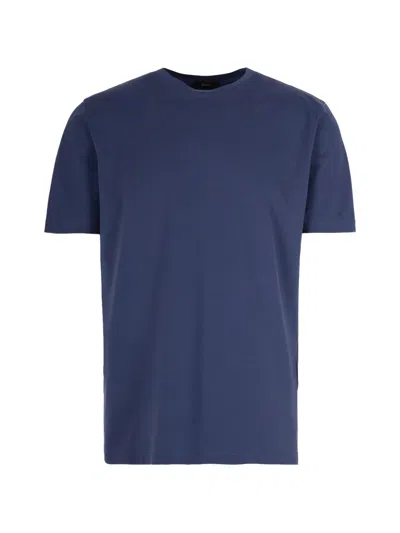 Herno Short-sleeved Crew Neck T-shirt In Pure Cotton In Blue