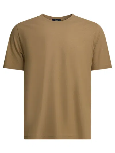 Herno Short Sleeve Crew Neck Plain T Shirt In Brown