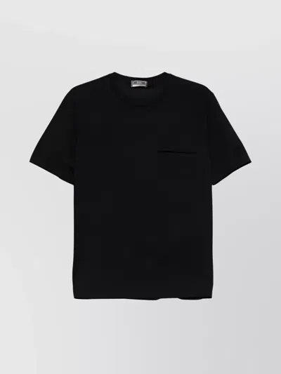 Herno Crew Neck T-shirt With Logoed Chest Pocket In Black
