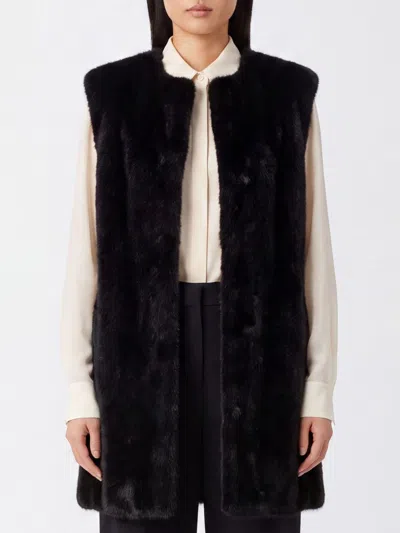 Herno Crewneck Faux Fur Gilet With Concealed Closure In Black