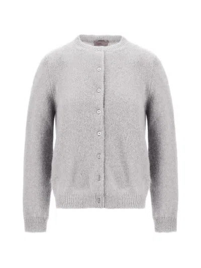 Herno Crew-neck Long-sleeve Cardigan In Gray