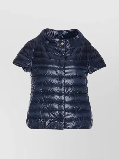 Herno Crewneck Short Sleeves High Collar Lateral Pockets In Blue