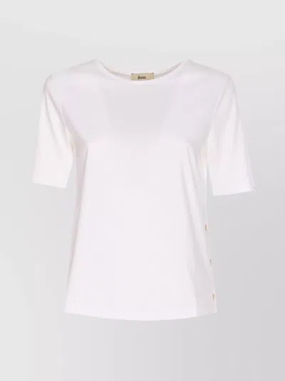 Herno Crewneck Short Sleeves Round Neck Button Embellishments In White