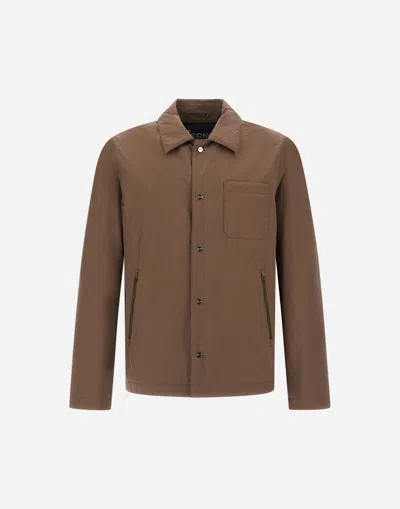 Herno Shacket In Crinkle Nylon In Brown