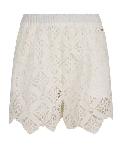 Herno Shorts Elastic Waistband Lace Detailing Scalloped Hem In White
