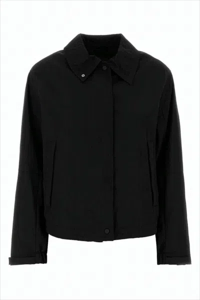 HERNO CROPPED BLACK JACKET WITH CLASSIC COLLAR